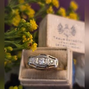 Amazing Antique 1940's Art Deco 14k White & Yellow European Cut Diamond Ring